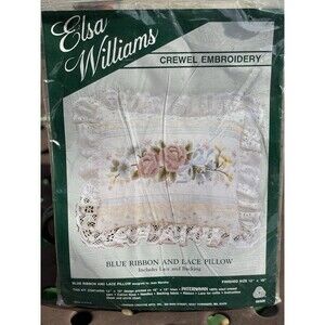 Elsa Williams Crewel Embroidery Blue Ribbon And Lace Pillow Kit Floral 12X10 USA